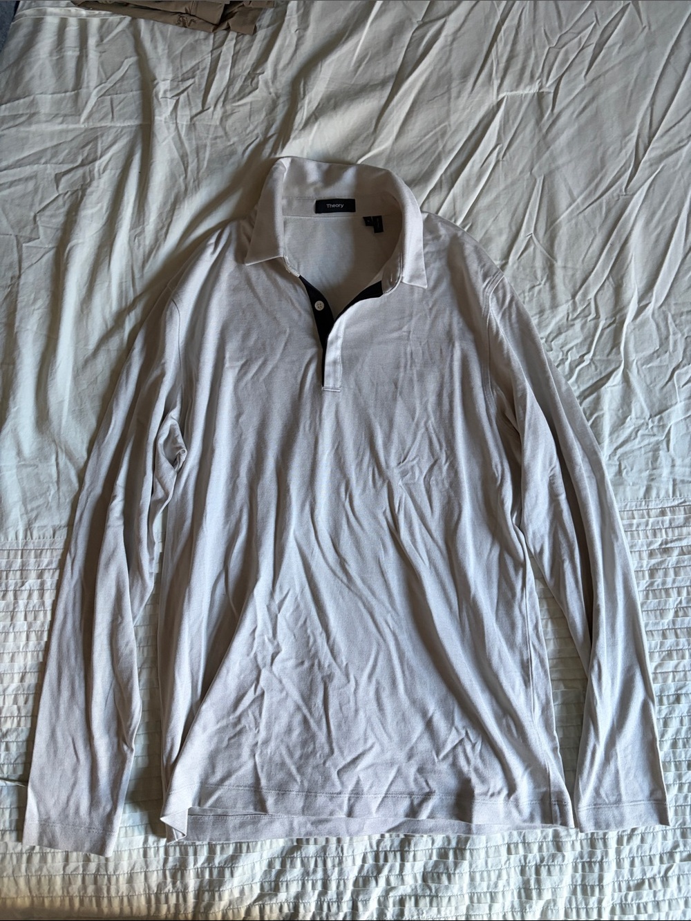 Theory White Long-Sleeve Polo with Black Placket